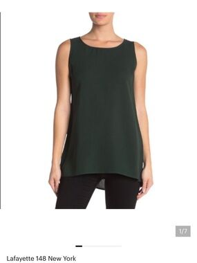 Lafayette 148 New York Dark Green 100% silk Sleeveless top